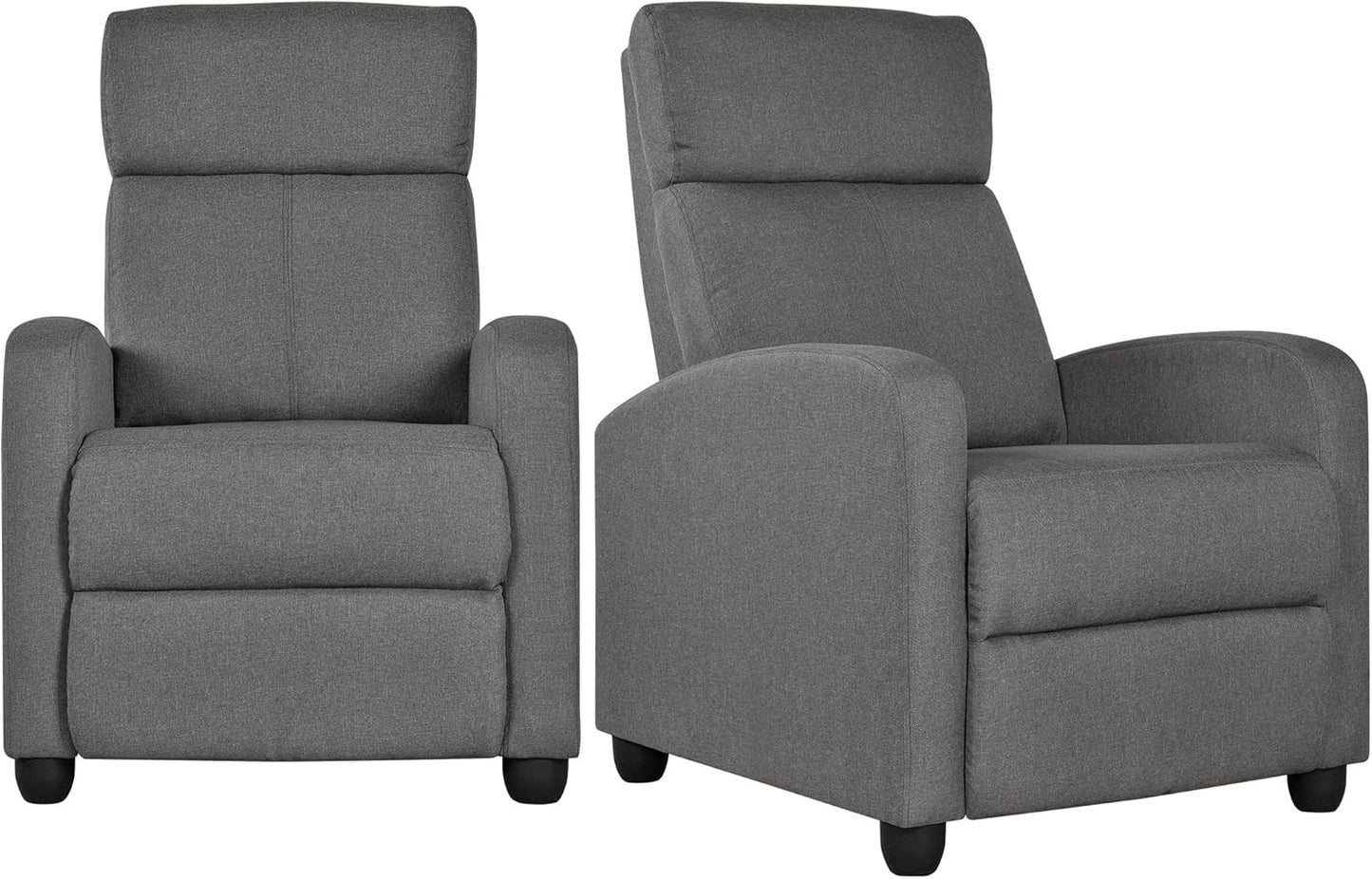 2-Seat Fabric Pushback Recliner Chair Living Room Chair with Thick Seat Cushion and Backrest Reclining Chair for Living Room Grey