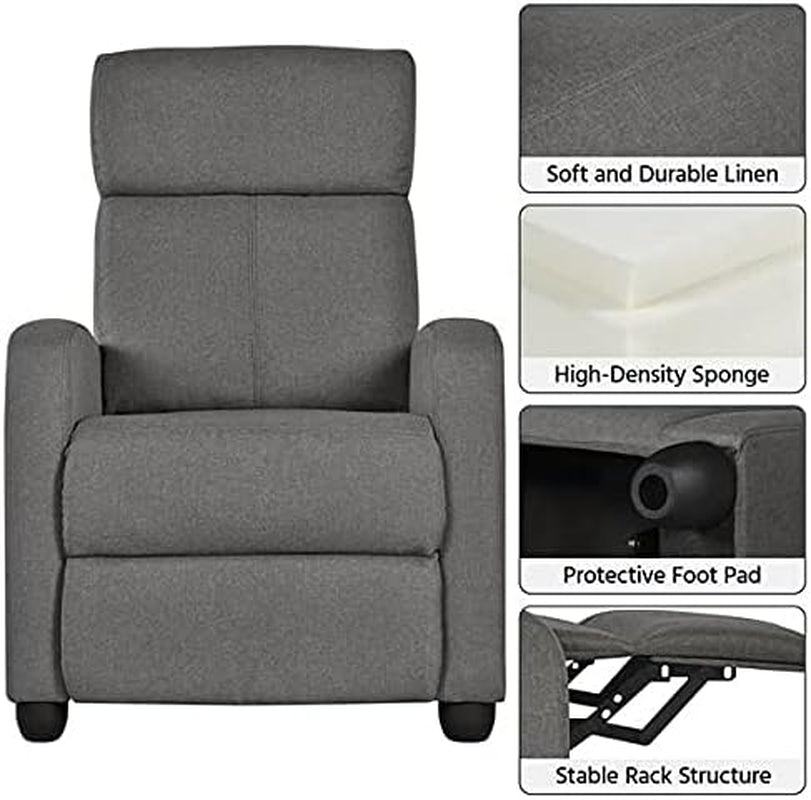 2-Seat Fabric Pushback Recliner Chair Living Room Chair with Thick Seat Cushion and Backrest Reclining Chair for Living Room Grey