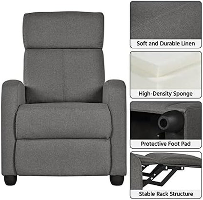 2-Seat Fabric Pushback Recliner Chair Living Room Chair with Thick Seat Cushion and Backrest Reclining Chair for Living Room Grey