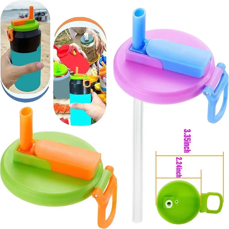 1PCS Soda Can Lid with 2 Straws Reusable Silicone Lid Cover Portable Canned Beverages Juice Beer Straw Cap for Home Picnic