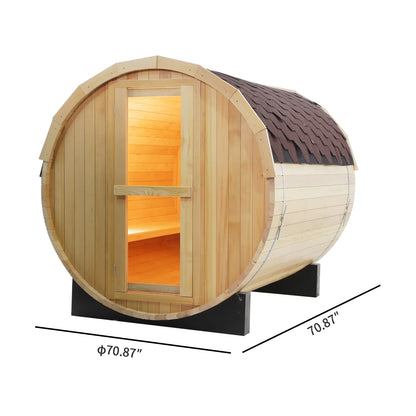 4 Person Outdoor Barrel Sauna, Canadian Hemlock Barrel Sauna Kit with Outdoor Waterproof Tile and Harvia Internally Controlled Sauna Stove and Lava Rocks