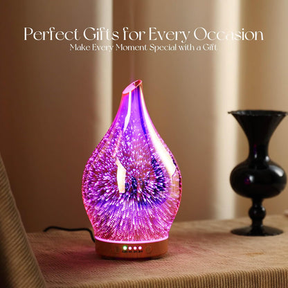 Essential Oil Diffuser 3D Firework Glass Aromatherapy Ultrasonic Humidifier Rose Gold, Auto Shut-Off, Timer Setting, BPA Free, Aroma Decoration for Home, Office, Gym, Spa, Premium Gift 100Ml