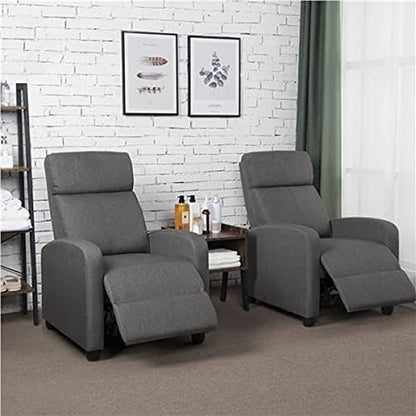 2-Seat Fabric Pushback Recliner Chair Living Room Chair with Thick Seat Cushion and Backrest Reclining Chair for Living Room Grey