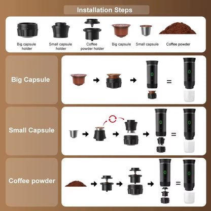 2-In-1 Portable Italian Espresso Machine Espresso Coffee Maker Wireless Portable Espresso Coffee Machine for Car Home and Travel