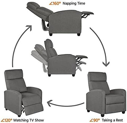 2-Seat Fabric Pushback Recliner Chair Living Room Chair with Thick Seat Cushion and Backrest Reclining Chair for Living Room Grey