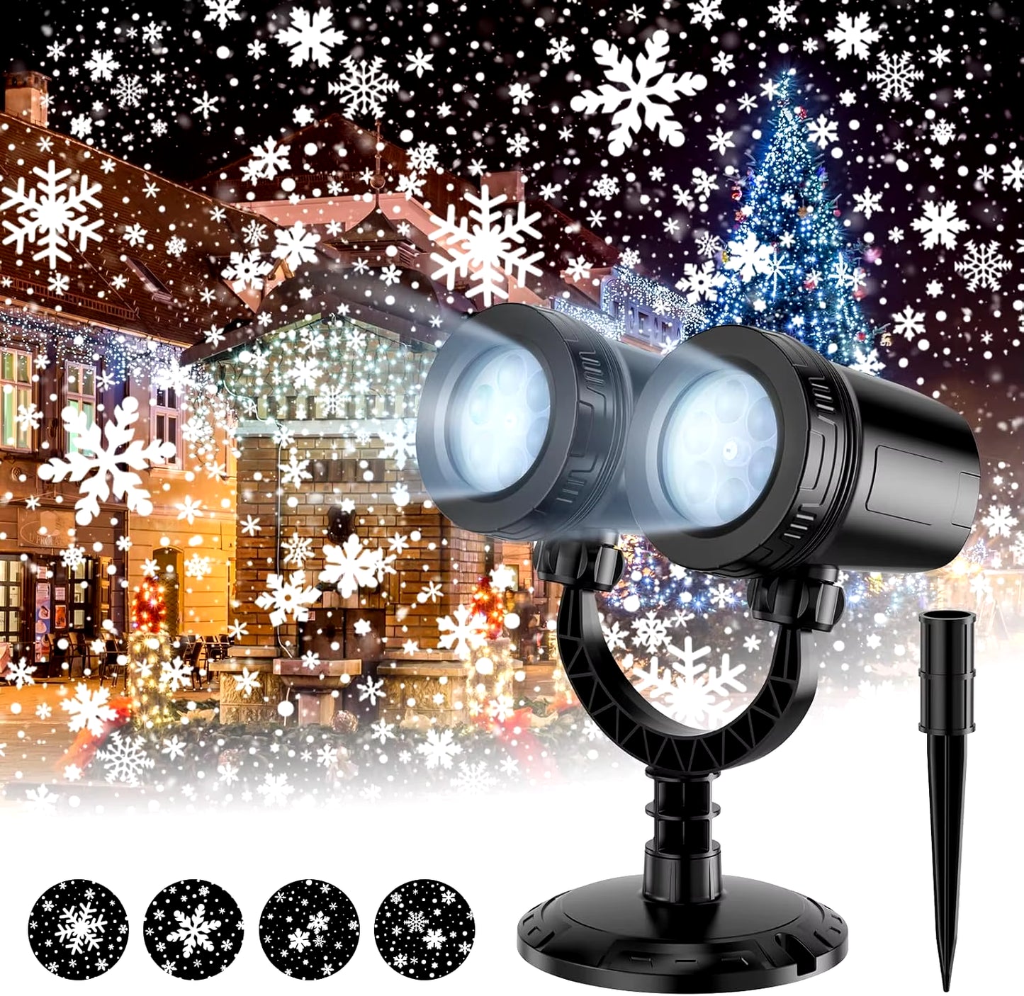 Outdoor Christmas Snowflake Projection Light, Waterproof Dual Head LED Light, Landscape Decoration, Lighting Projection Light