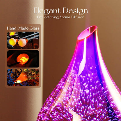 Essential Oil Diffuser 3D Firework Glass Aromatherapy Ultrasonic Humidifier Rose Gold, Auto Shut-Off, Timer Setting, BPA Free, Aroma Decoration for Home, Office, Gym, Spa, Premium Gift 100Ml