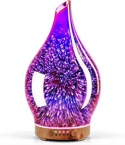 Essential Oil Diffuser 3D Firework Glass Aromatherapy Ultrasonic Humidifier Rose Gold, Auto Shut-Off, Timer Setting, BPA Free, Aroma Decoration for Home, Office, Gym, Spa, Premium Gift 100Ml