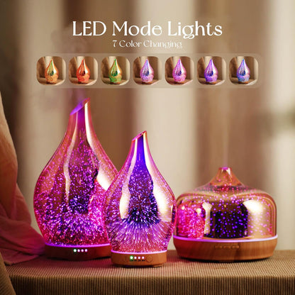 Essential Oil Diffuser 3D Firework Glass Aromatherapy Ultrasonic Humidifier Rose Gold, Auto Shut-Off, Timer Setting, BPA Free, Aroma Decoration for Home, Office, Gym, Spa, Premium Gift 100Ml